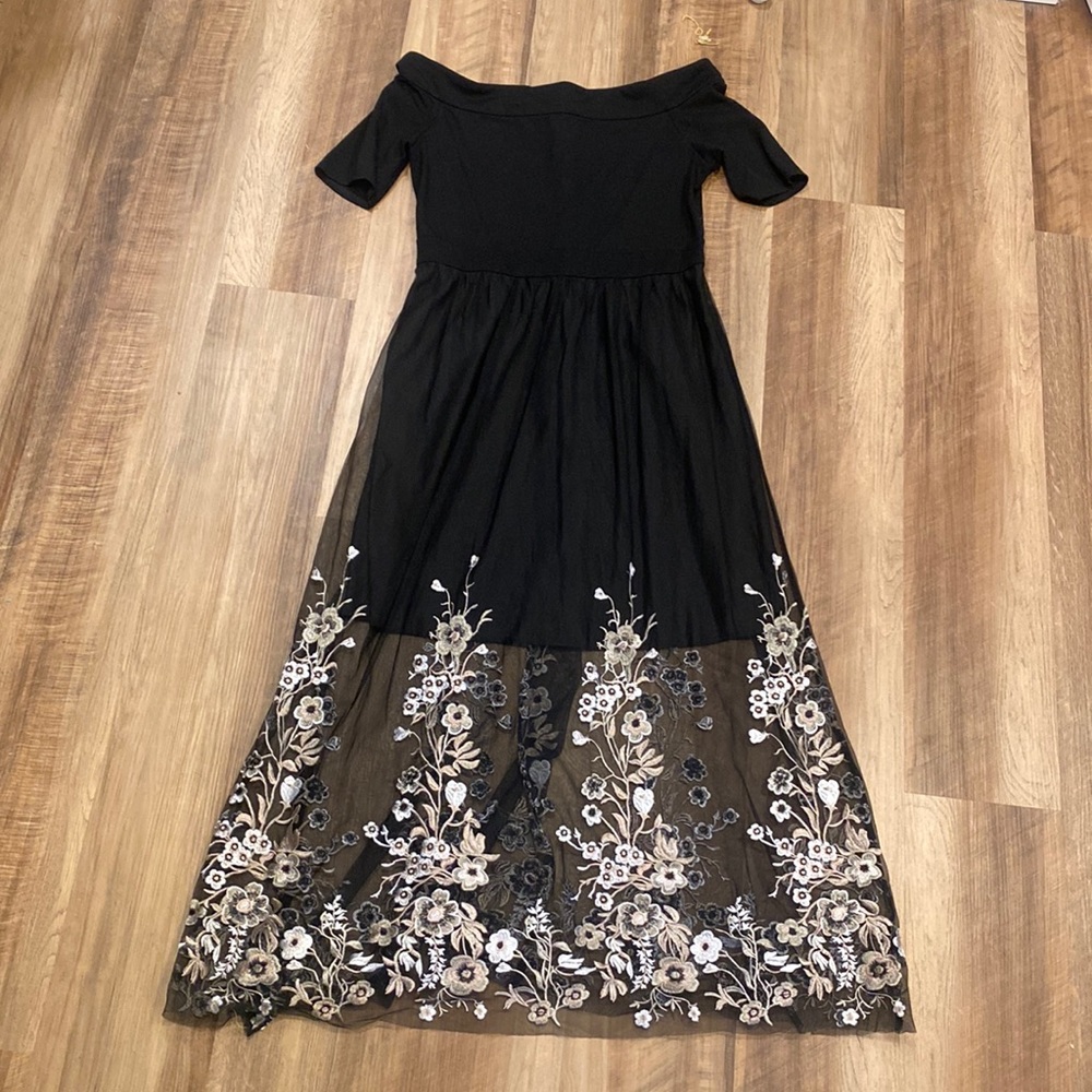 vero moda black off shoulder dress lace embroidered skirt XL